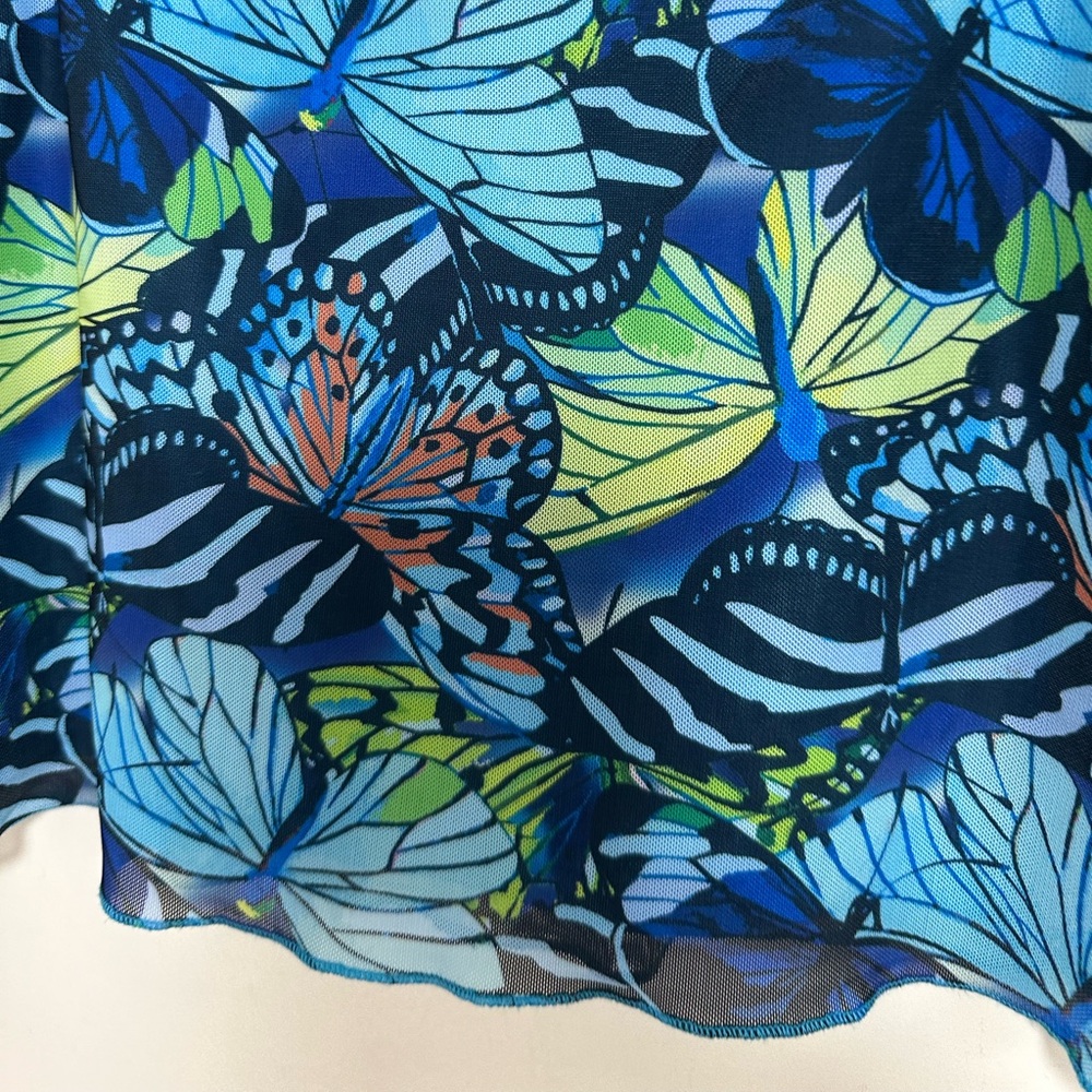 Outcast Blue Whimsical Butterfly Print Mesh Women’s Sexy Mini Skirt NWOT Size M - Picture 7 of 12